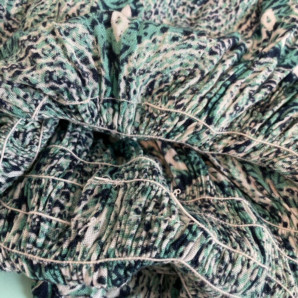 World Market Bohemian Hippie Geometric Smocked Waist Poncho Blouse Green Small - Picture 11 of 12